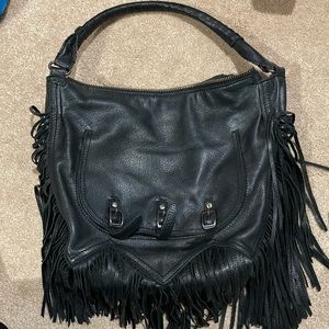 Sam Edelman black leather fringe shoulder bag